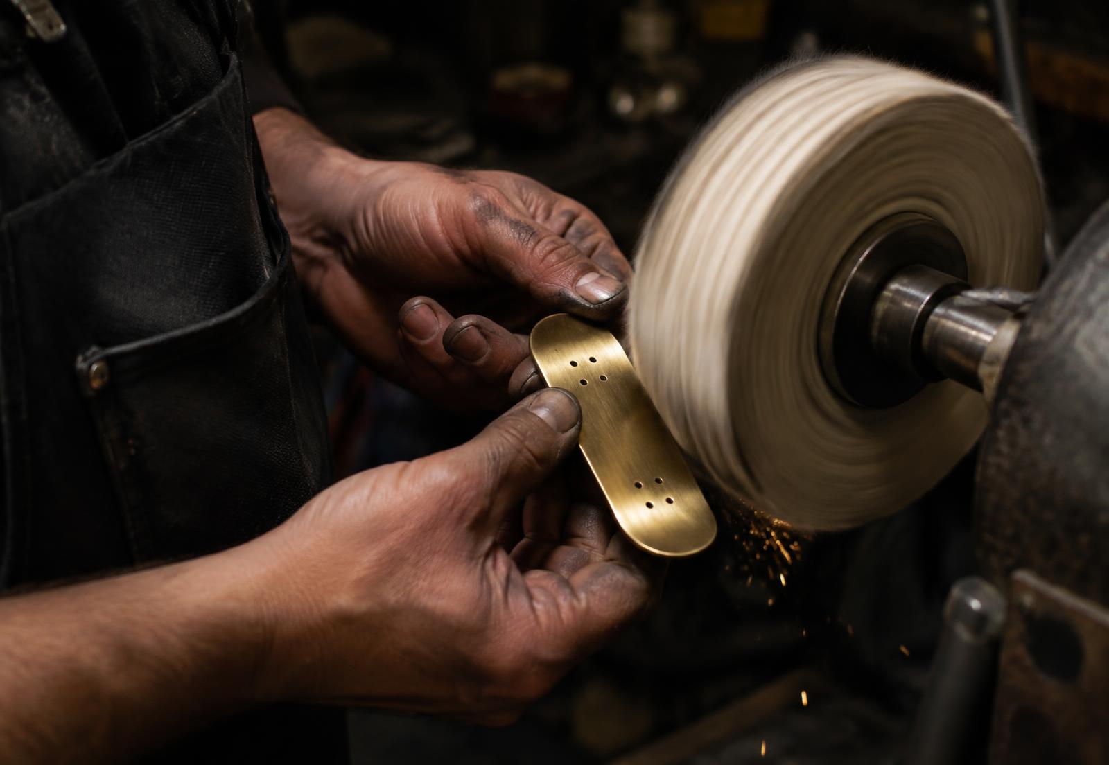 Hand polishing a brass deck