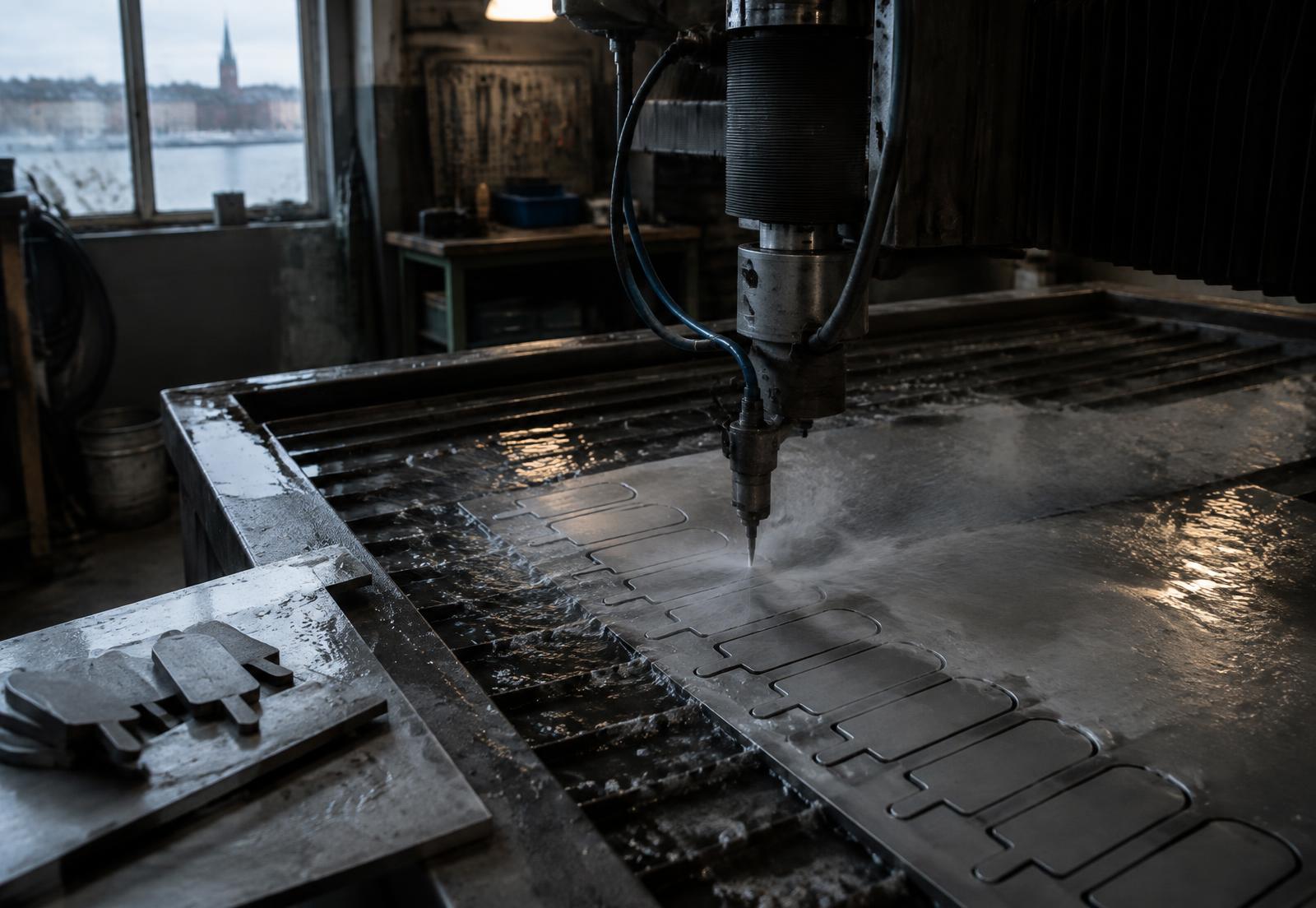 Waterjet cutting popsicle shapes from metal sheet